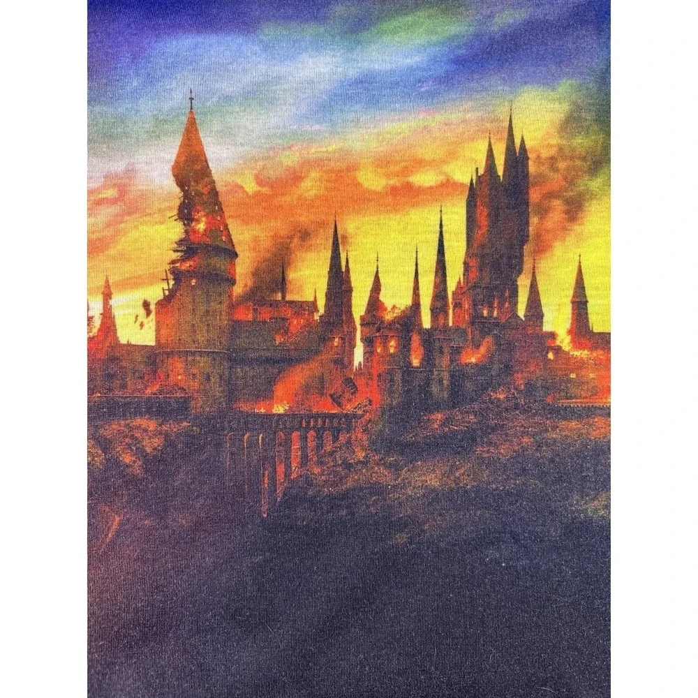 Harry Potter Hogwarts Castle Fire Graphic Raglan Long Sleeve Top Women's M Magic - Picture 2 of 7